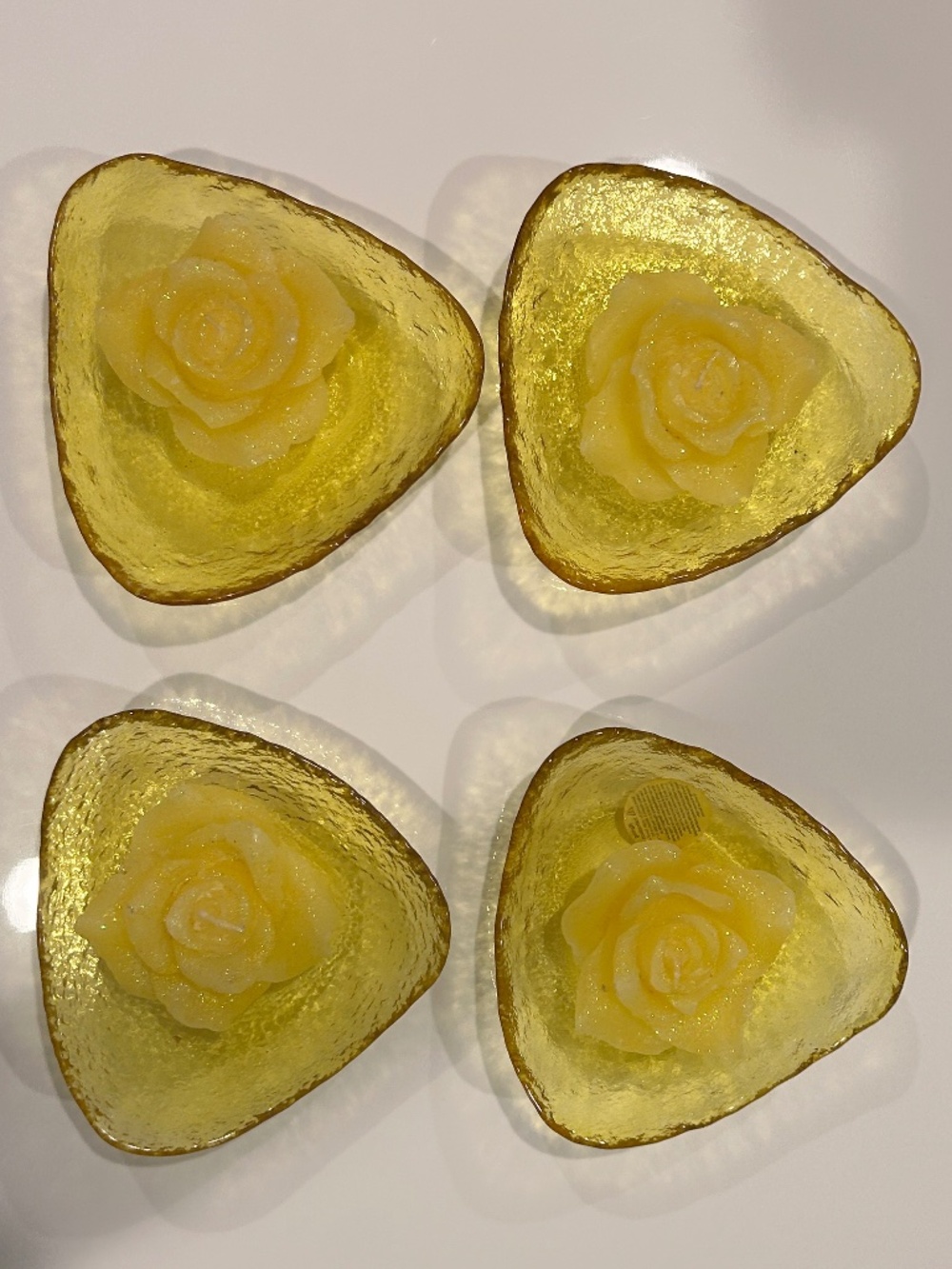 Set of Gold Glitter Rose Candles in Glass Bowls 8 Pieces Total